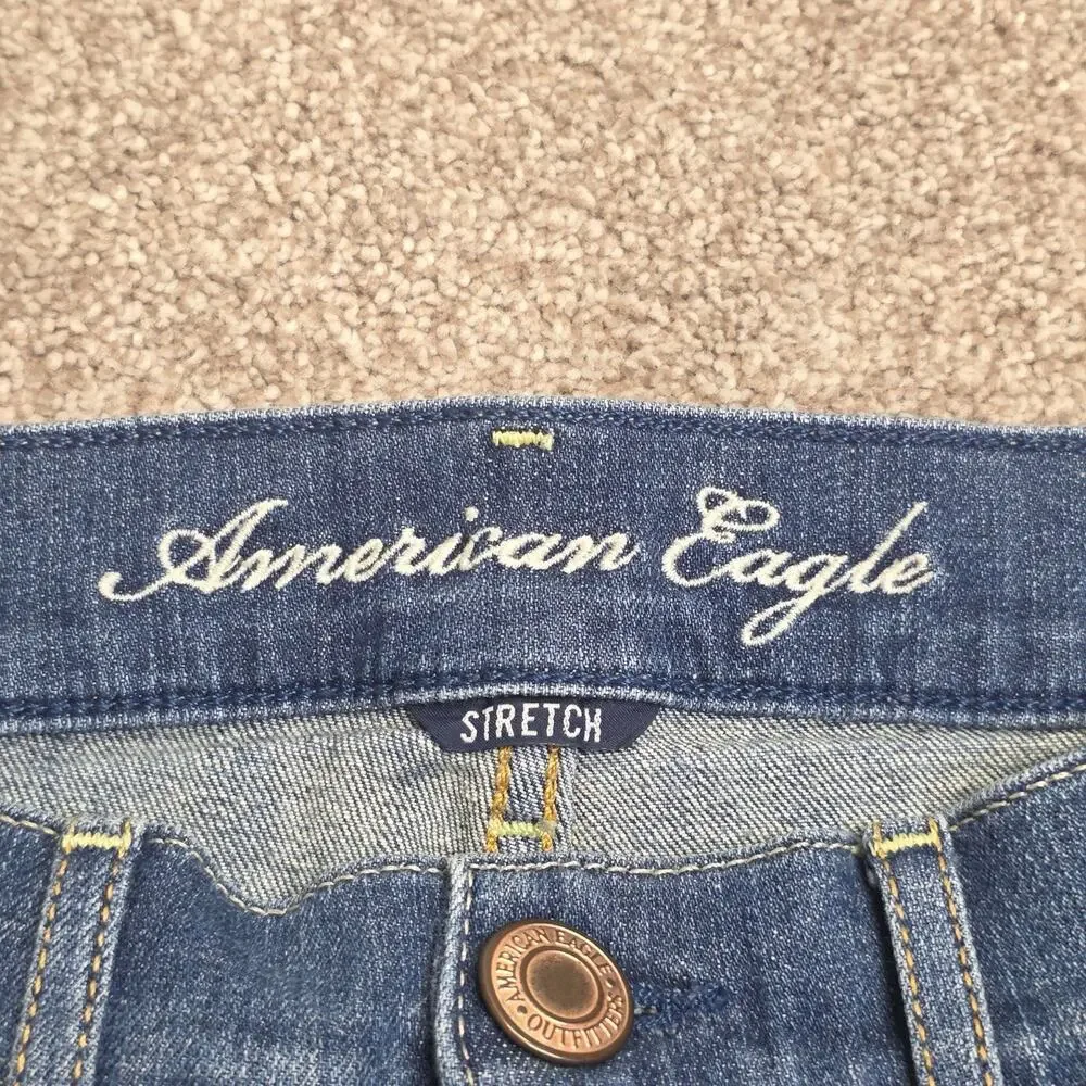 Y2K Indie Sleaze American Eagle Stretch Cuffed Shorts Sz 2 Medium Wash Indigo